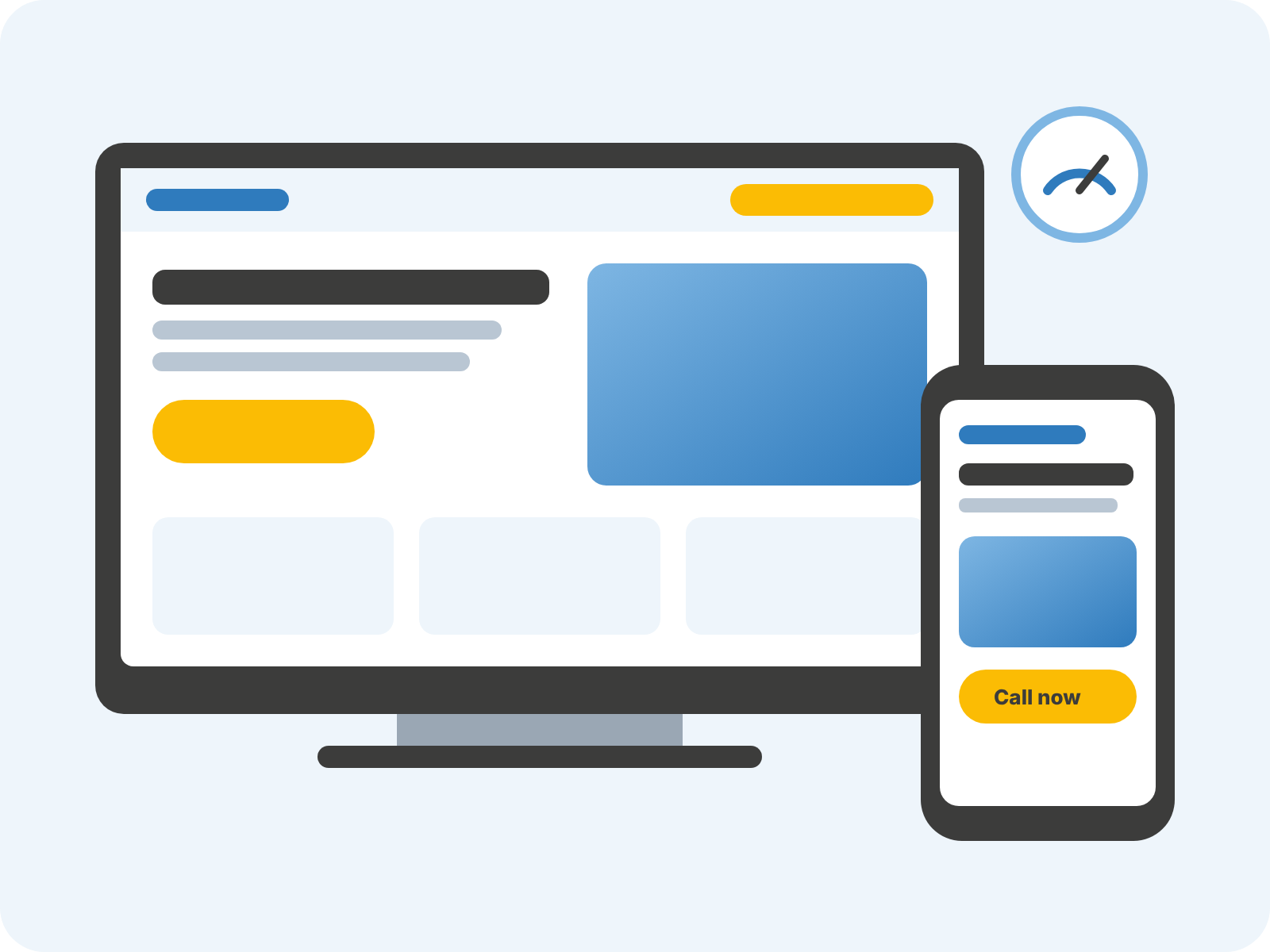 Illustration: a responsive website on desktop and phone with a call-to-action